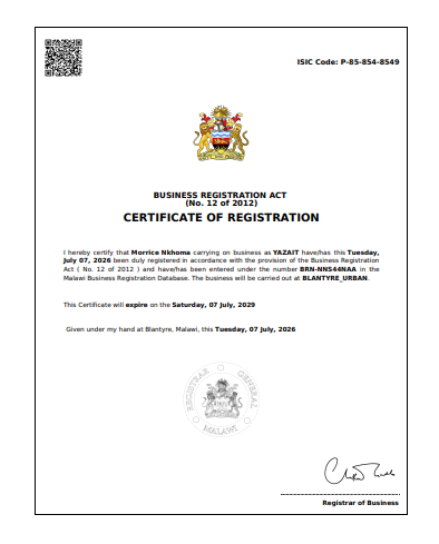 YazaIT Business Registration Certificate